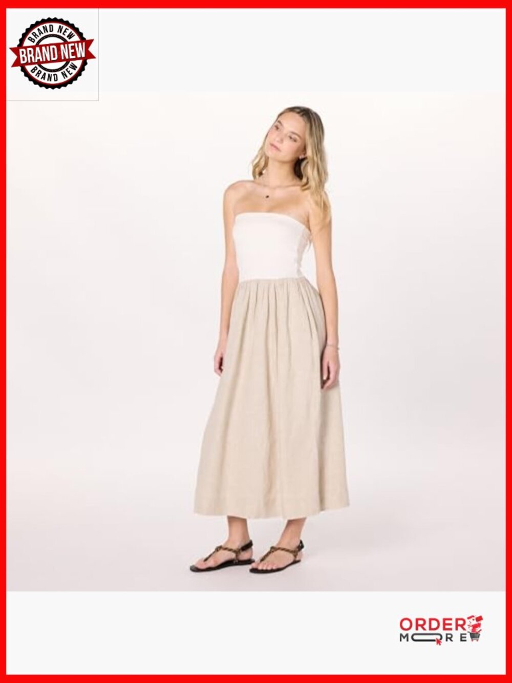 Strapless Mixed Media Maxi Dress A-Line Regular Fit - Picture 4 of 7